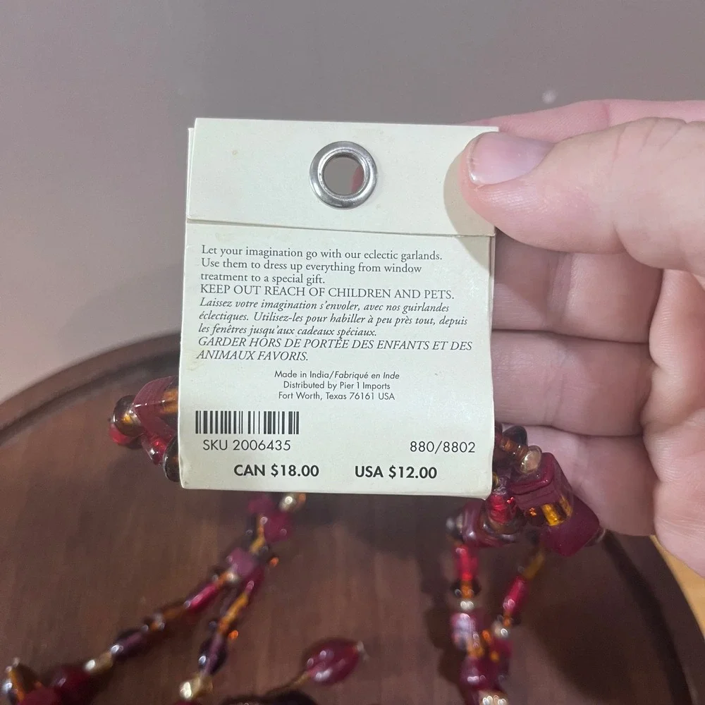 NWT Pier 1 Imports Beaded Acrylic Accent Garland Burgundy Gold 60in Boho Vtg
